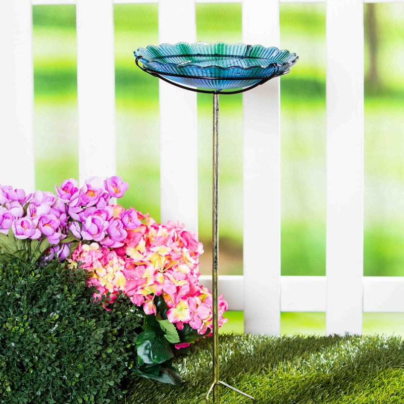 Sea Glass Staked Birdbath