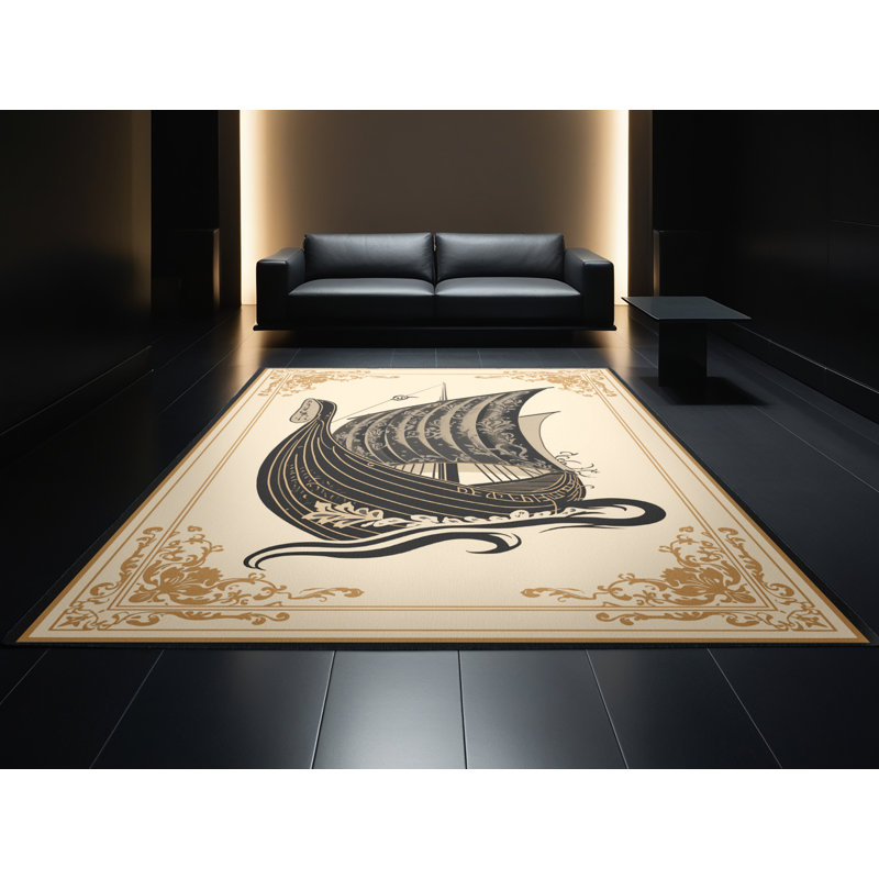 Tapis damassé beige classique lavable à la machine Barnesville Viking, 4 x 2