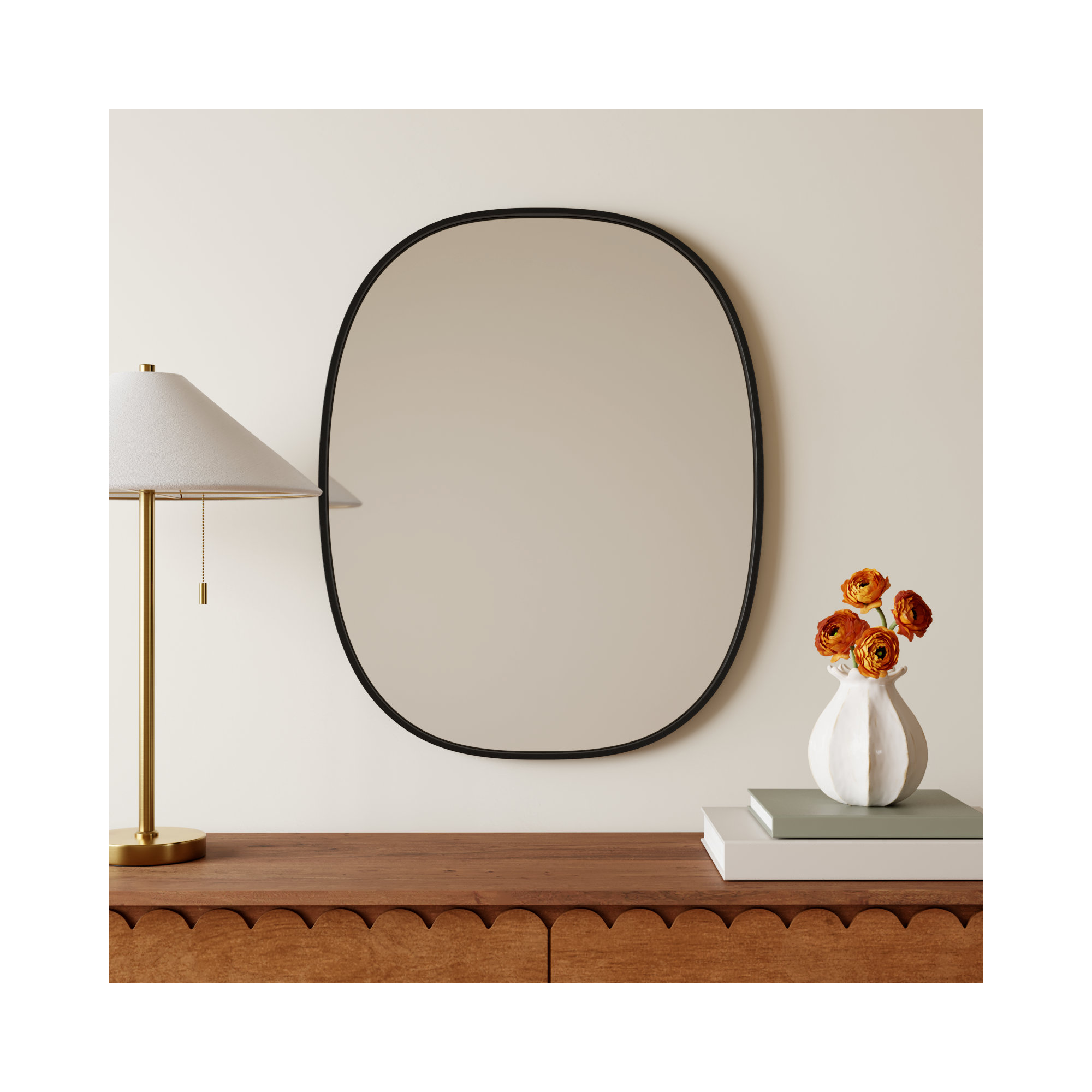 Sabine Metal Curved Oval Wall Mirror, Black, 30" x 24"