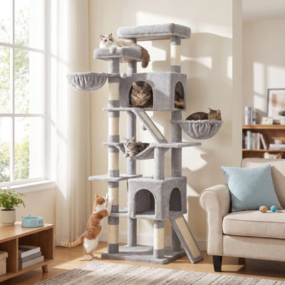 81.1“ 11-Level Light Gray Sisal Cat Tree With Condos & Hammocks