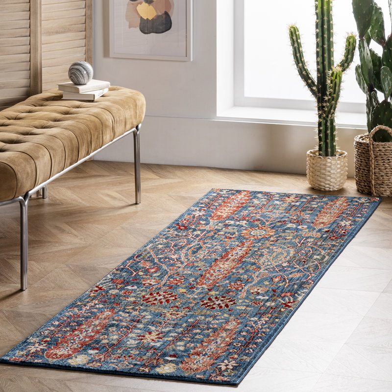 Tapis bleu / orange Daves, Tapis de couloir 2 pi 6 po x 6 pi