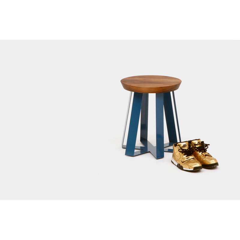 ARS Solid Wood Accent Stool, Facebook Blue Powder-coat, Walnut