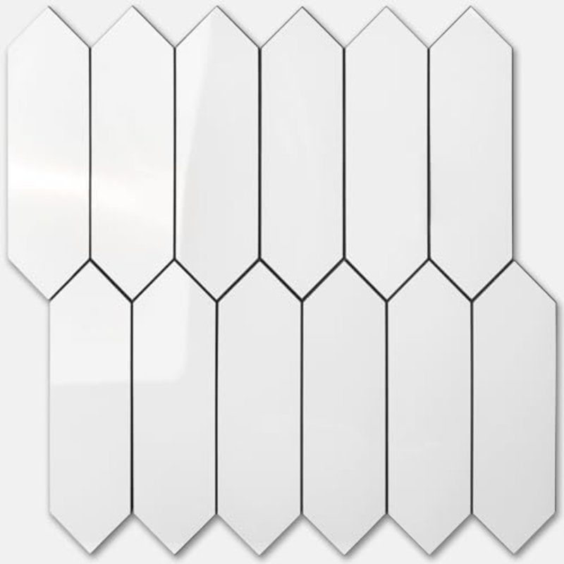 Carreau de dosseret blanc lustré pelez et collez, 12,8 po x 12,8 po, 10 feuilles de mosaïque murale auto-adhésive en PVC hexagonal long pour la cuisine et la salle de bain