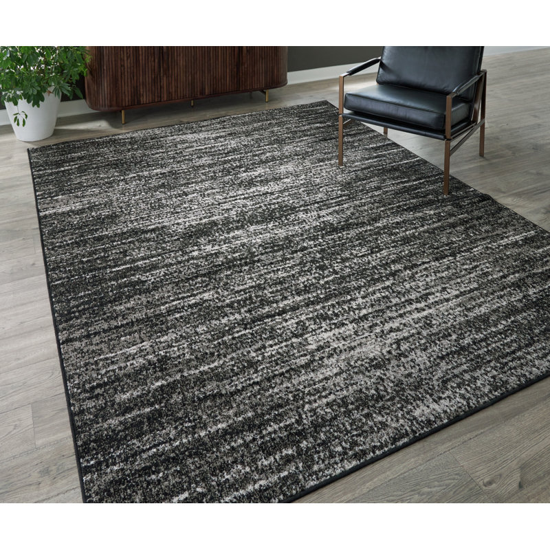 Black and White 8' x 10' Stain-Resistant Synthetic Stripe Rug