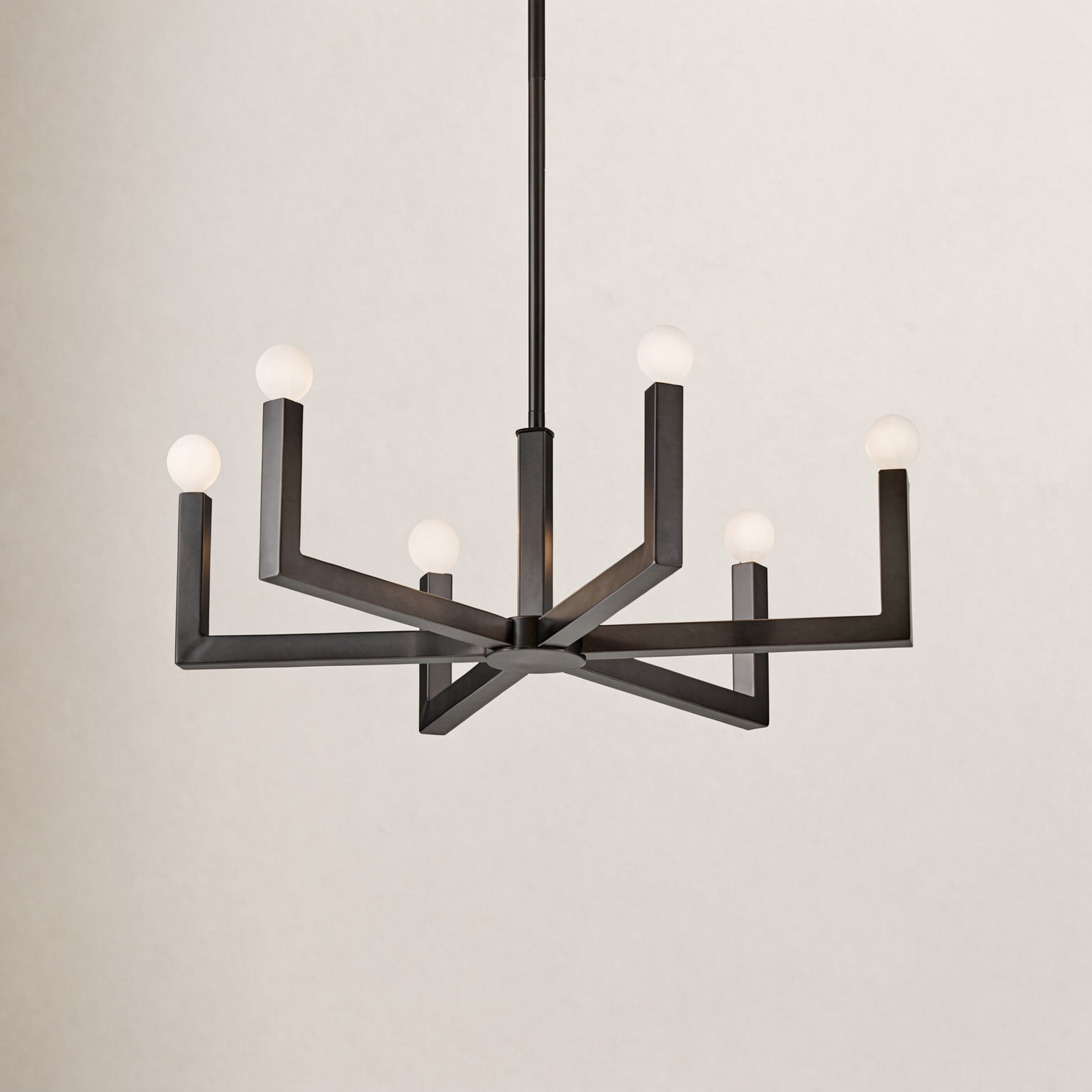 6 - Light Dimmable Geometric Chandelier, Black Oxide, 27"
