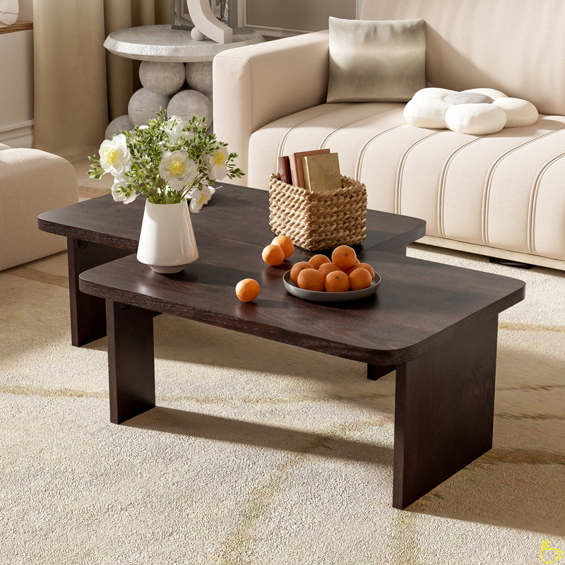 Rectangle Coffee Table With Splicing Design, Multifunctional Combination Table, Espresso