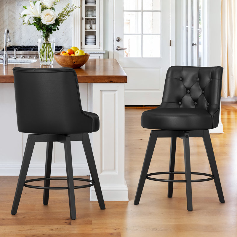 Tabouret de comptoir pivotant 26,7 po Roland, Noir / similicuir, Noir