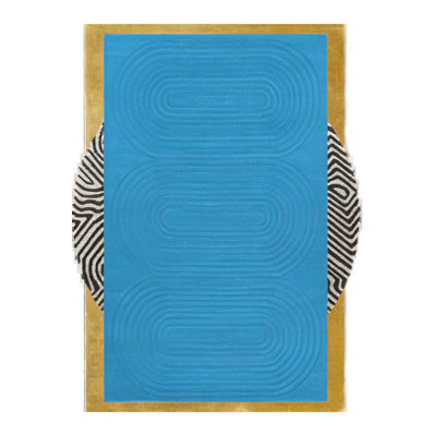 Rio Collection Blue Themed Frame Detailed Woven Base Modern Decorative Machine Washable Rug