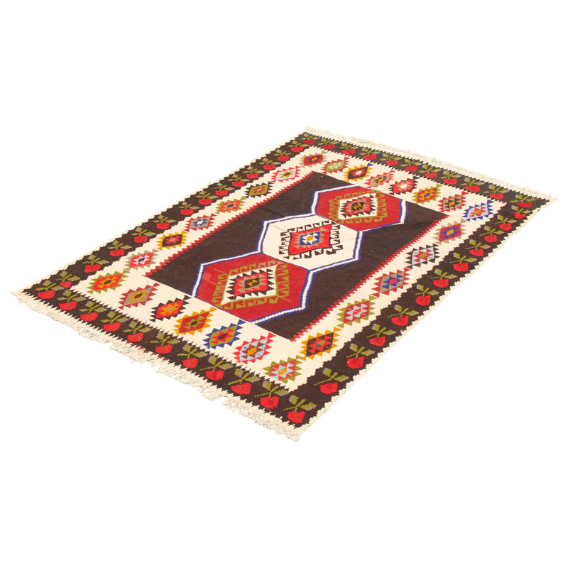 Tapis décoratif en laine brun foncé en laine de conception unique 4 pi 7 po X 6 pi 11 po noué à la main