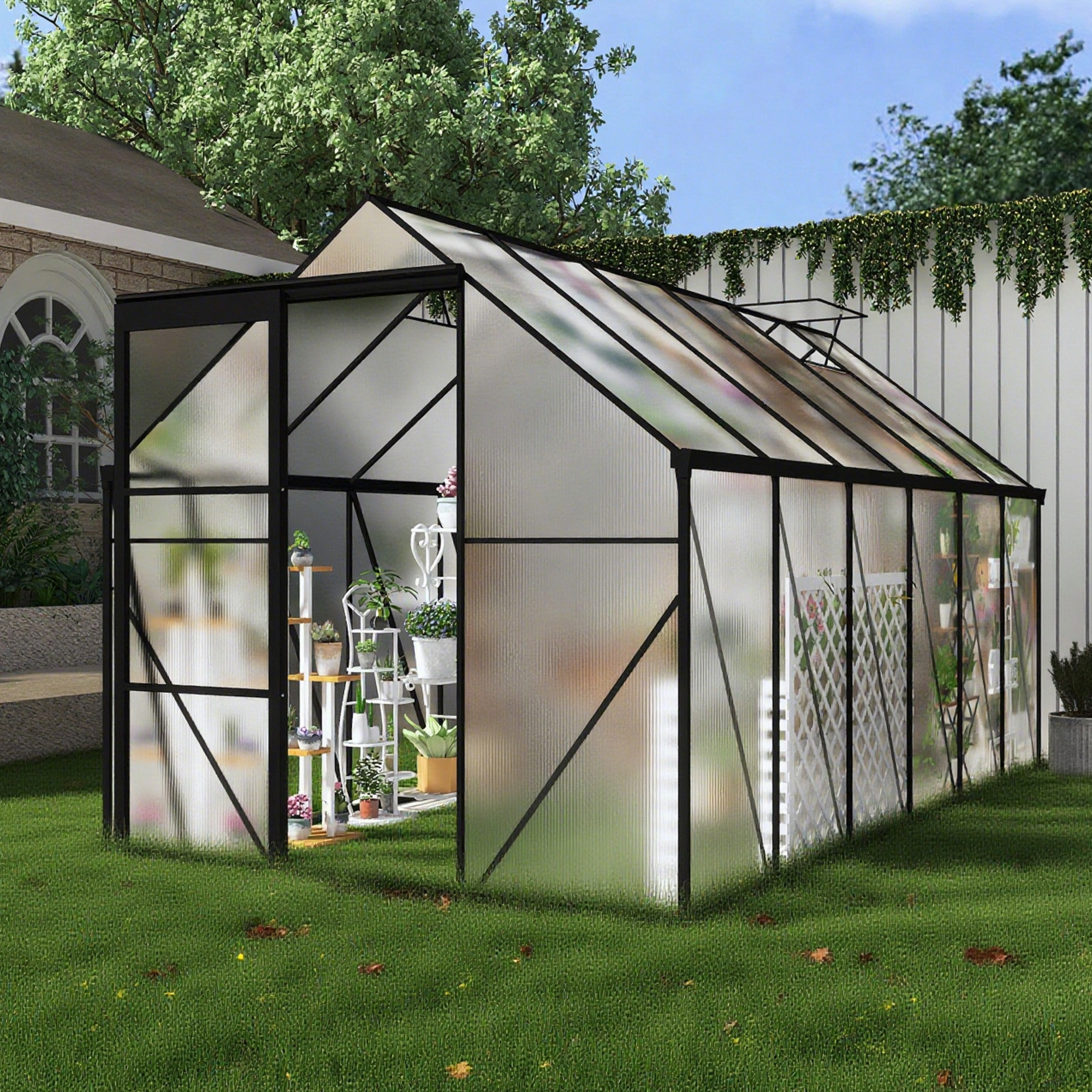 Magic Racks Walk-In Polycarbonate Greenhouse Raised Base Heavy-Duty ...