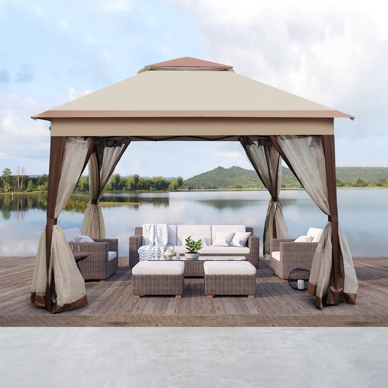 Auvent escamotable 11X 11Ft, abri de jardin extérieur pour patio avec filet à fermeture à glissière amovible pour jardin