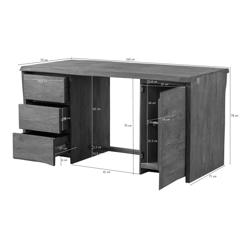 Mango Partition Desk, Brown/Sandblasted