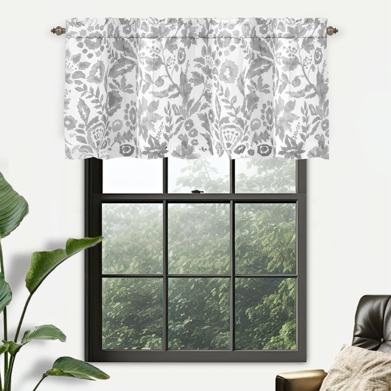 Gray Floral Polyester Rod Pocket Window Valance 52" W x 24" L
