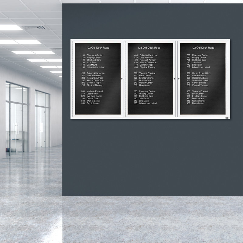 Tableau d'affichage mural fermé pour armoire d'annuaire, Blanc thermolaqué, Trois, H 48 po x l 96 po