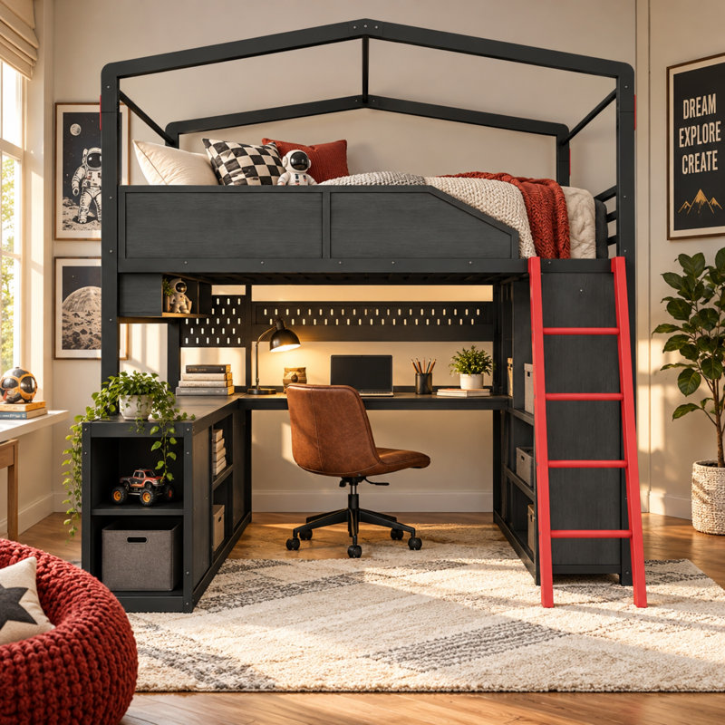 Lit mezzanine avec bureau Benedict, Full