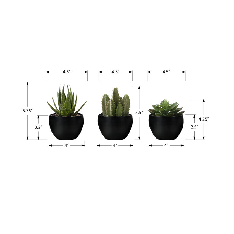 6 po de hauteur en faux plantes grasses décoratives de 3 pots noirs, verdure intérieure pour tables et surfaces planes, décor de plantes artificielles en pot noir, décor de table, plastique artificiel