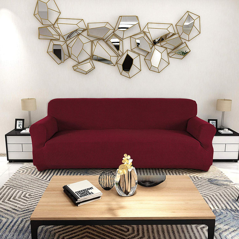 Box Cushion Sofa Slipcover, Wine Red