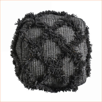 Pouf en laine et coton fabriqués à la main, brun noyer, 16 x 16 x 16 po | Laine | Noyer brun
