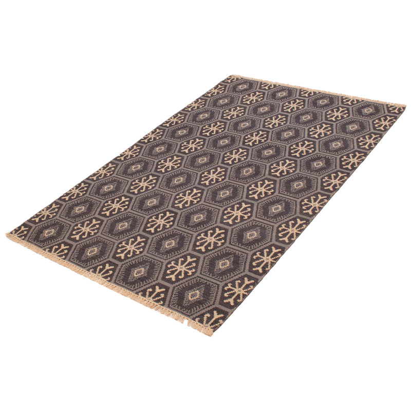 Tapis unique en laine nouvel âge rectangulaire gris foncé 5 pi 2 po x 8 pi 2 po One-of-a-Kind