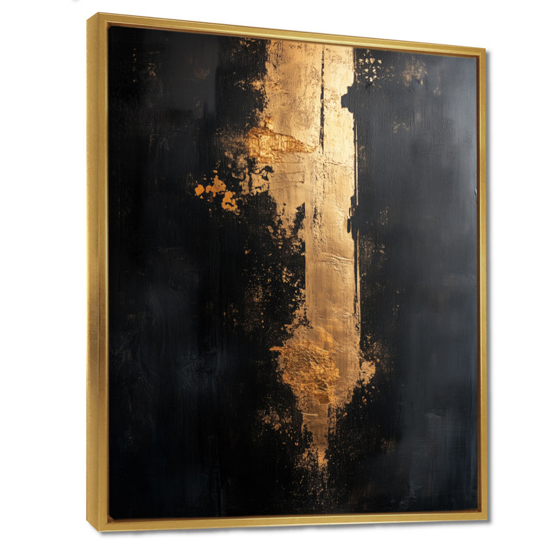 «Gold Rising Through Black II», art abstrait sur toile Glam, 40" H x 30" W, Cadre flottant doré