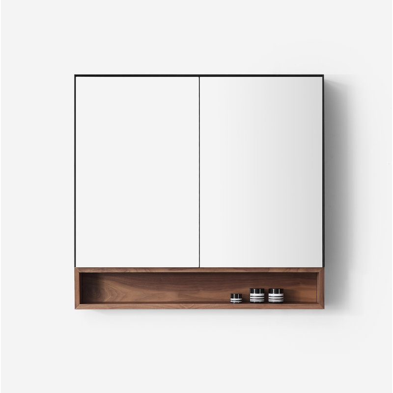 Bergen 36" Medicine Cabinet, Matte Black/Walnut