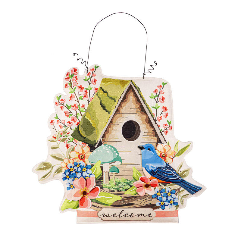 Décoration de la maison printanière, lapin de bienvenue / Pâques avec porte florale double face