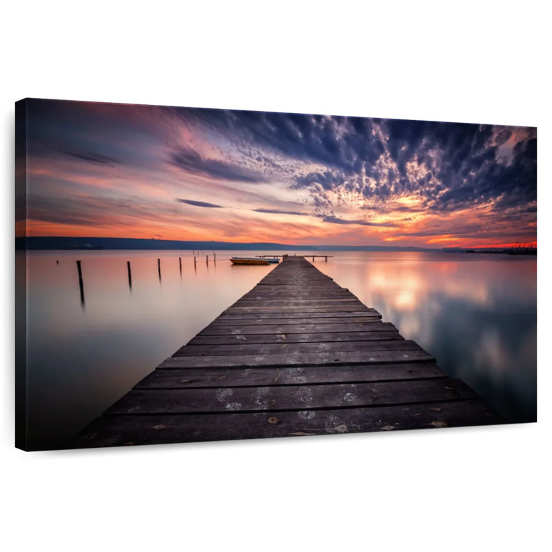 Sunset over fishing dock Aletra, H 20 po x l 30 po