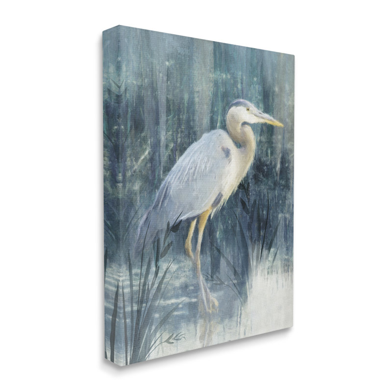 «Egret River Reeds Nature Grasses» par Nina Blue - peinture sur toile tendue, H 48 po x l 36 po x P 1,5 po