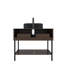 Meuble-lavabo de salle de bain 36 po avec lavabo, armoire de rangement autoportante rayée avec tiroir et structure de support en métal, tablette ouverte, lavabo en céramique noire, grain de bois noyer foncé