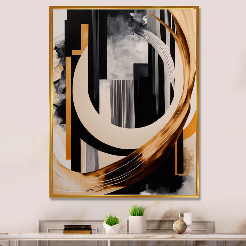 «Gold Touch Art Deco I», art mural abstrait grand, H 32 po x l 16 po x P 1 po, Toile avec cadre flottant or