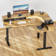 Meachie 63" Adjustable L Shaped Computer Standing Desk with 3 Drawers & Power Outlets & LED Lights