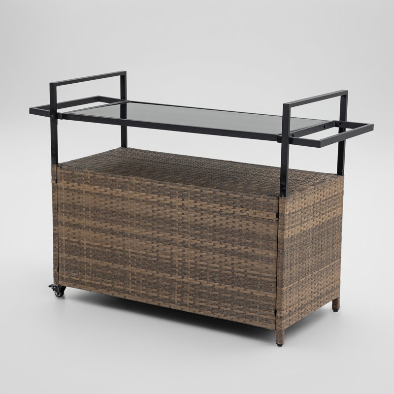 Rectangular Rattan Bar Cart On Wheels, Brown