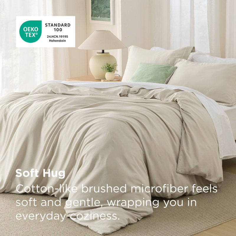 Bedsure Linen Duvet Cover Queen Size - Soft Double Brushed Bedding Set for Kids & Adults（Set of 3）, Linen