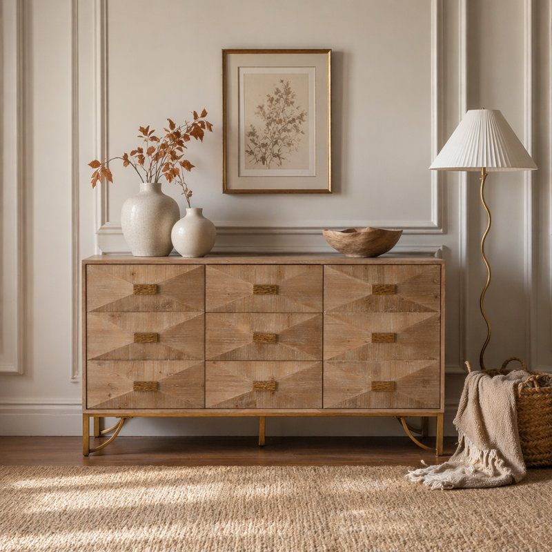 Commode à neuf tiroirs au design moderne, idéale pour le rangement dans la chambre à coucher, le salon et le couloir, les tiroirs coulissants et la construction robuste