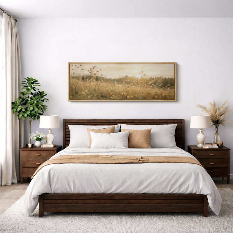 Impression sur toile encadrée Golden Meadow Wildflower Field Nature Landscape, H 20 po x l 60 po, Naturel