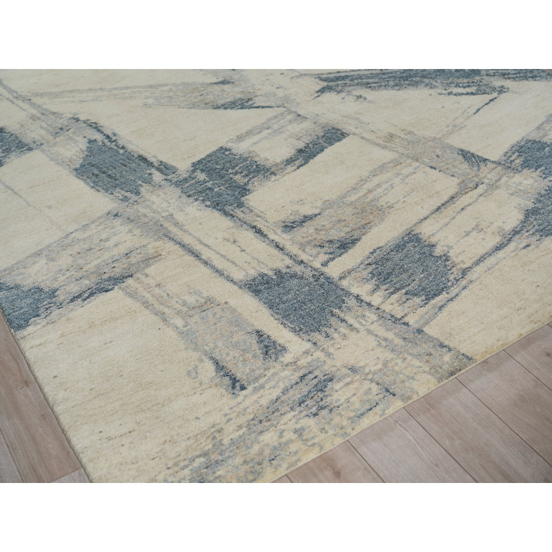 Moderno hand-knotted New Zealand Wool Blue/Taupe Area Rug, 10'X14'