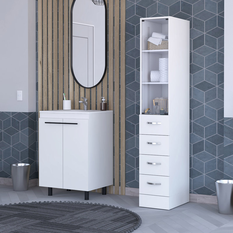 Ensemble de salle de bain 2 pièces Lizella, armoire à linge + lavabo, blanc