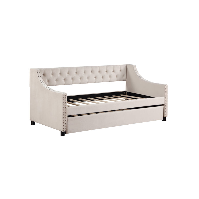 Lit de jour rembourré en tissu Darikson, Beige, Lit simple