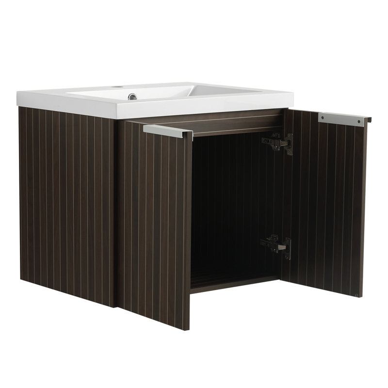 Meuble-lavabo de salle de bain 24 po en résine, intérieur conçu avec soin pour armoire de rangement avec lavabo, revêtement anti-rayures, moderne