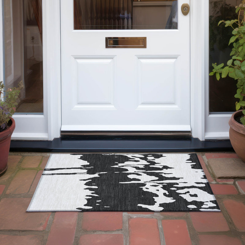 Tapis intérieur / extérieur noir lavable à la machine 1 pi 8 po x 2 pi 6 po Chayden ACN961, Rectangle 1 pi 8 po x 2 pi 6 po