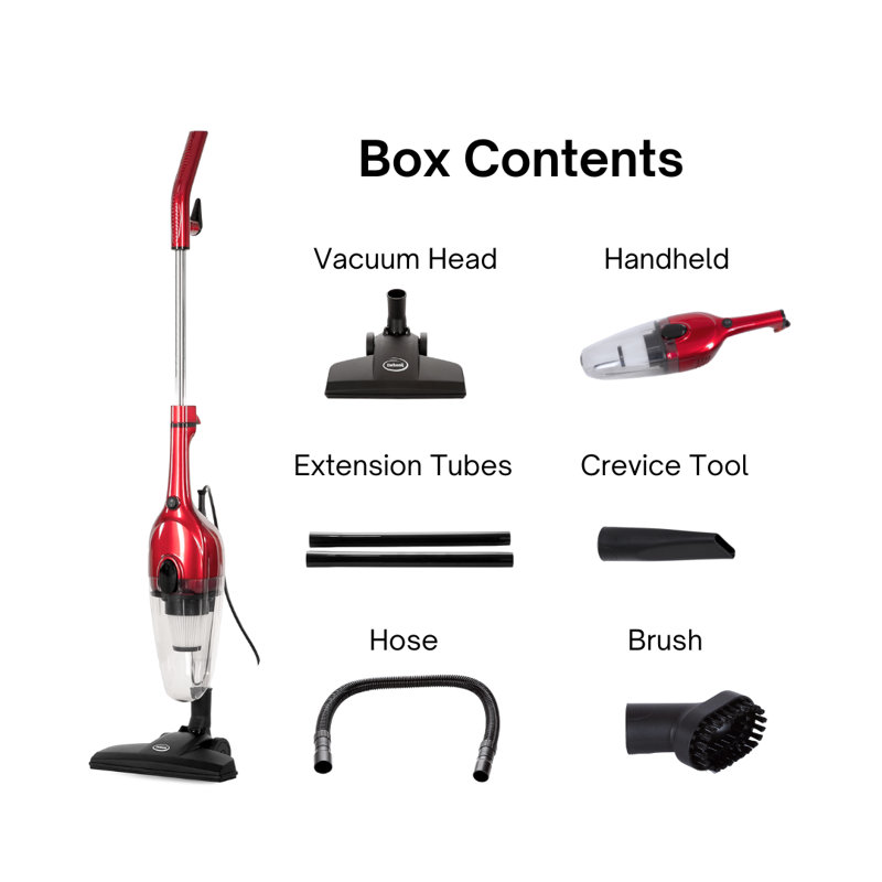 Chilli Tempest 2-in-1 Vacuum Cleaner, Stick & Handheld, with 6 Attachments, Small, Lightweight (3 lb.), 600W, .5L Capacity, Red