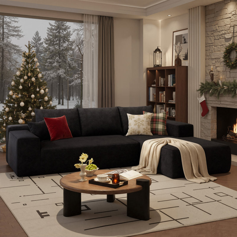 Viola 2 - Piece Upholstered Boneless Sectional, Black, Right Hand Facing