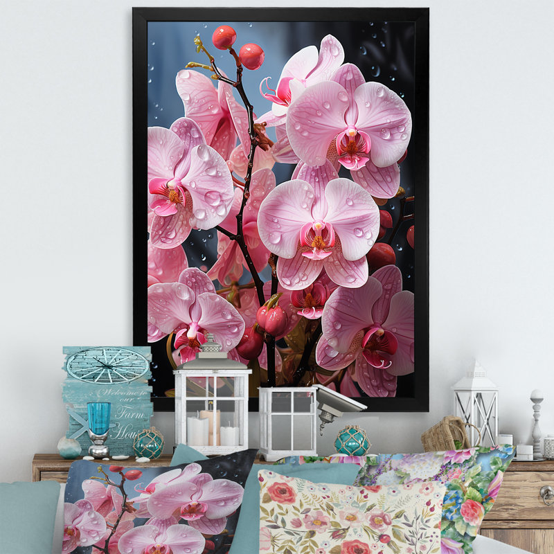 Orchidées roses, orchidées roses, fusion néon II sur toile, Toile tendue, H 20 po x l 12 po x P 1 po