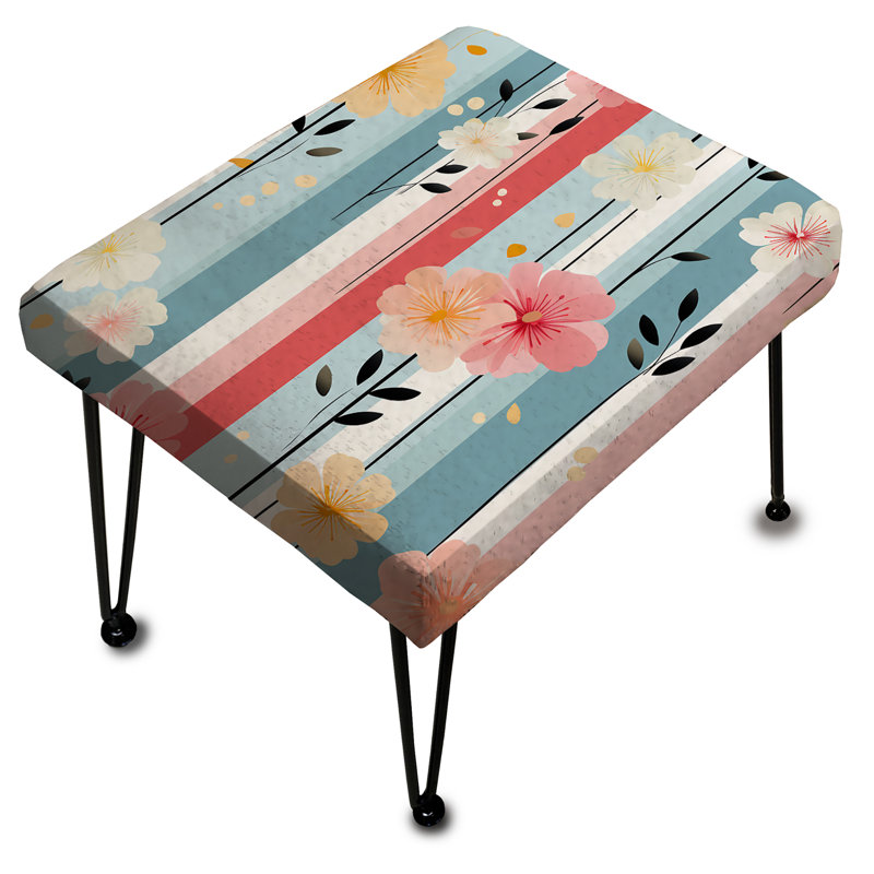 Rétro motif pastel à rayures et fleurs - Repose-pieds rectangulaire rayé