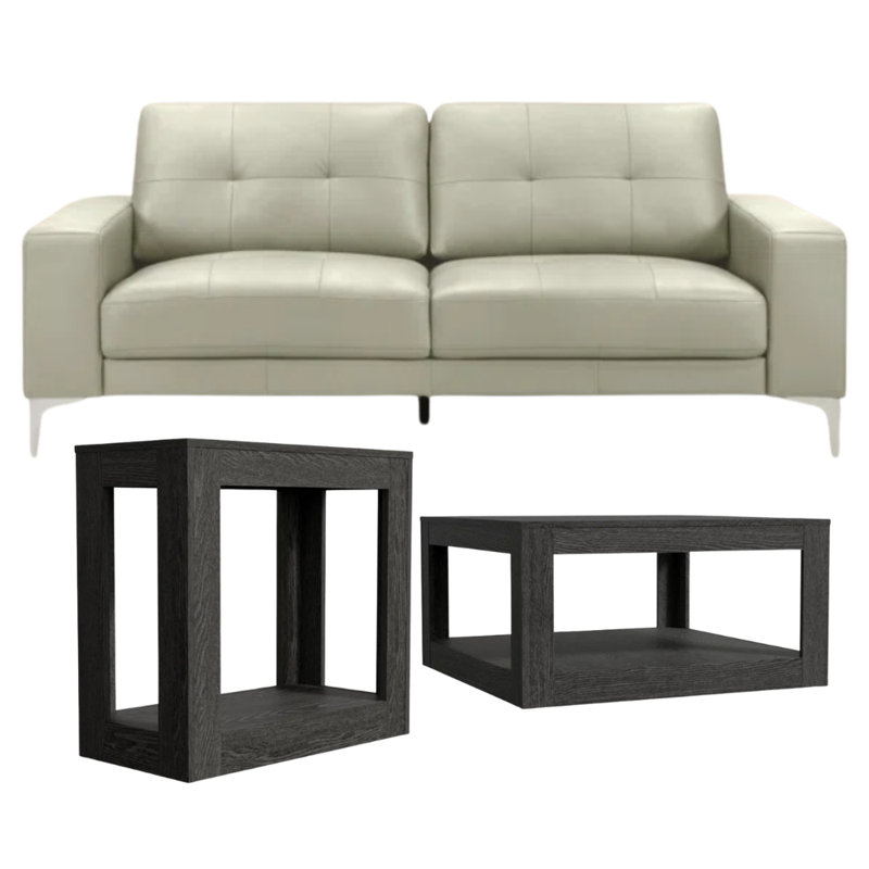 Webster Genuine Leather 3-Piece Living Room Set, Beige