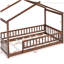 Structure de lit simple en bois avec clôture, pour enfants, adolescents, filles, garçons, noyer