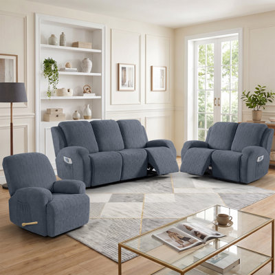 Soft Jacquard 1-2-3-Seat Sofa Slipcover with Stretch Bottom Couch Cover, Machine Washable Furniture Protector with Side Pockets