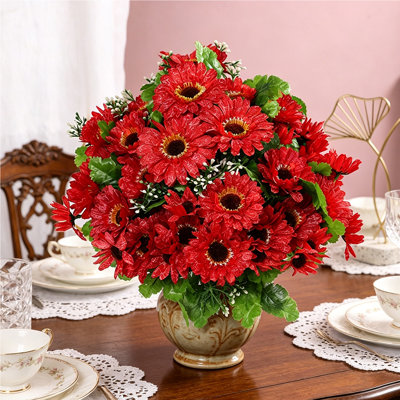4 Bunches Artificial Sunflower Bouquet, Fake Silk Sunflower Flowers, Realistic Silk Sunflowers for Home Hotel DIY Craft Wedding Party Decoration Indoor and Outdoor Decor