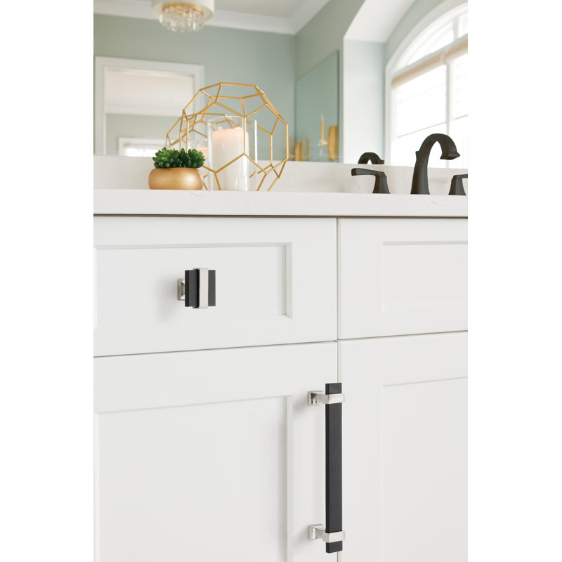 1-3/8" Brushed Matte Black and Satin Nickel Square Knob