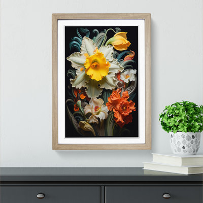 Daffodil Flower Baroque - Single Picture Frame Print on Wood